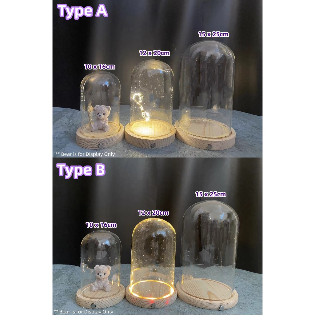 READY STOCK Cylinder Sphere Terrarium Glass Jar Tabletop Display Dust