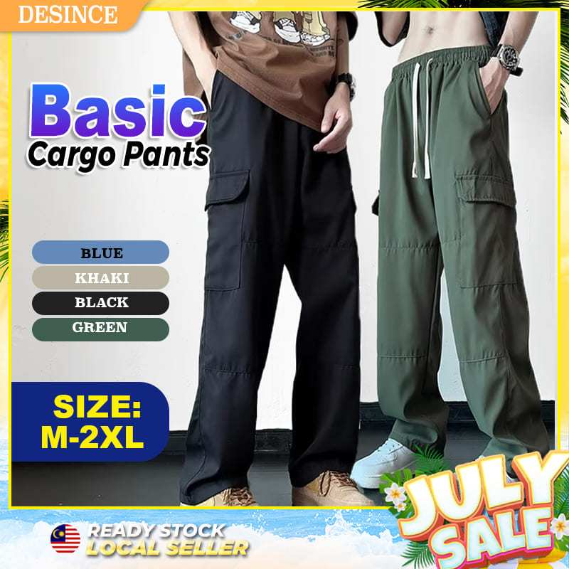 🇲🇾 DESINCE Men Long Loose Fit Straight Cut Pants Trousers Cargo Multi ...