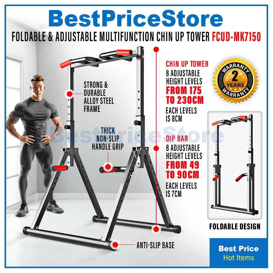 Multi-Function Foldable Workout Equipment with Pull Up Bar Dip Station ...