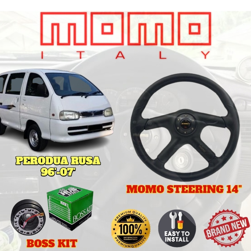 PERODUA RUSA 96'-07' 14'' MOMO STEERING PVC HIGH QUALITY + BOSSKIT SET ...