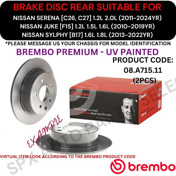 BREMBO GENUINE DISC BRAKE ROTOR (REAR) FOR NISSAN SERENA [C26, C27] '11 ...