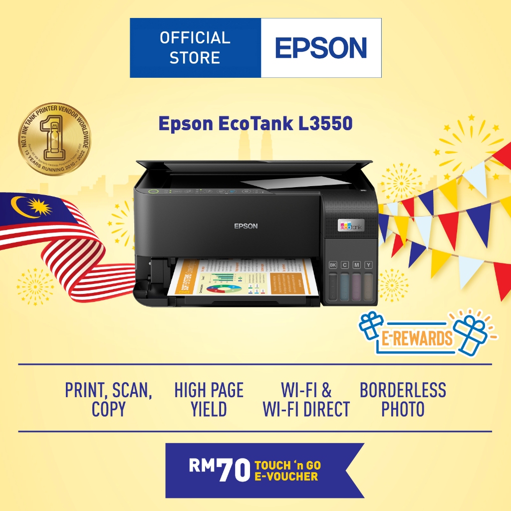 [FREE MYSTERY GIFT] Epson EcoTank L3550 (Black) A4 WiFi AllinOne Ink
