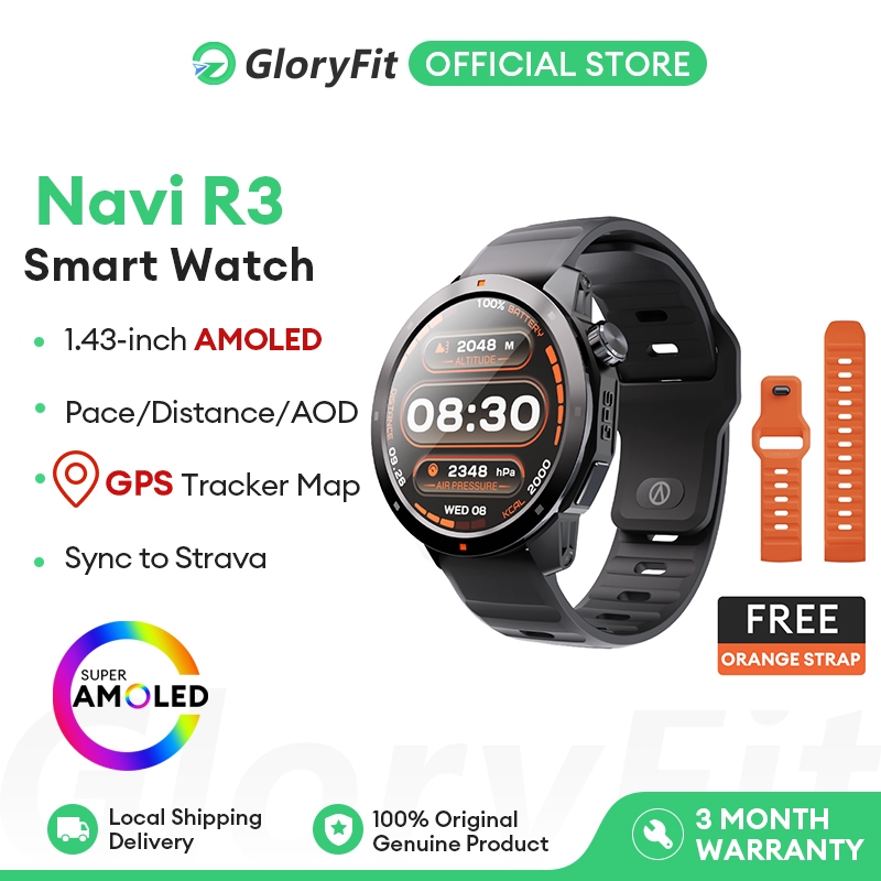 Gloryfit NAVI R3 GPS Smart Watch 3ATM Tracker Map Running Pace AMOLED