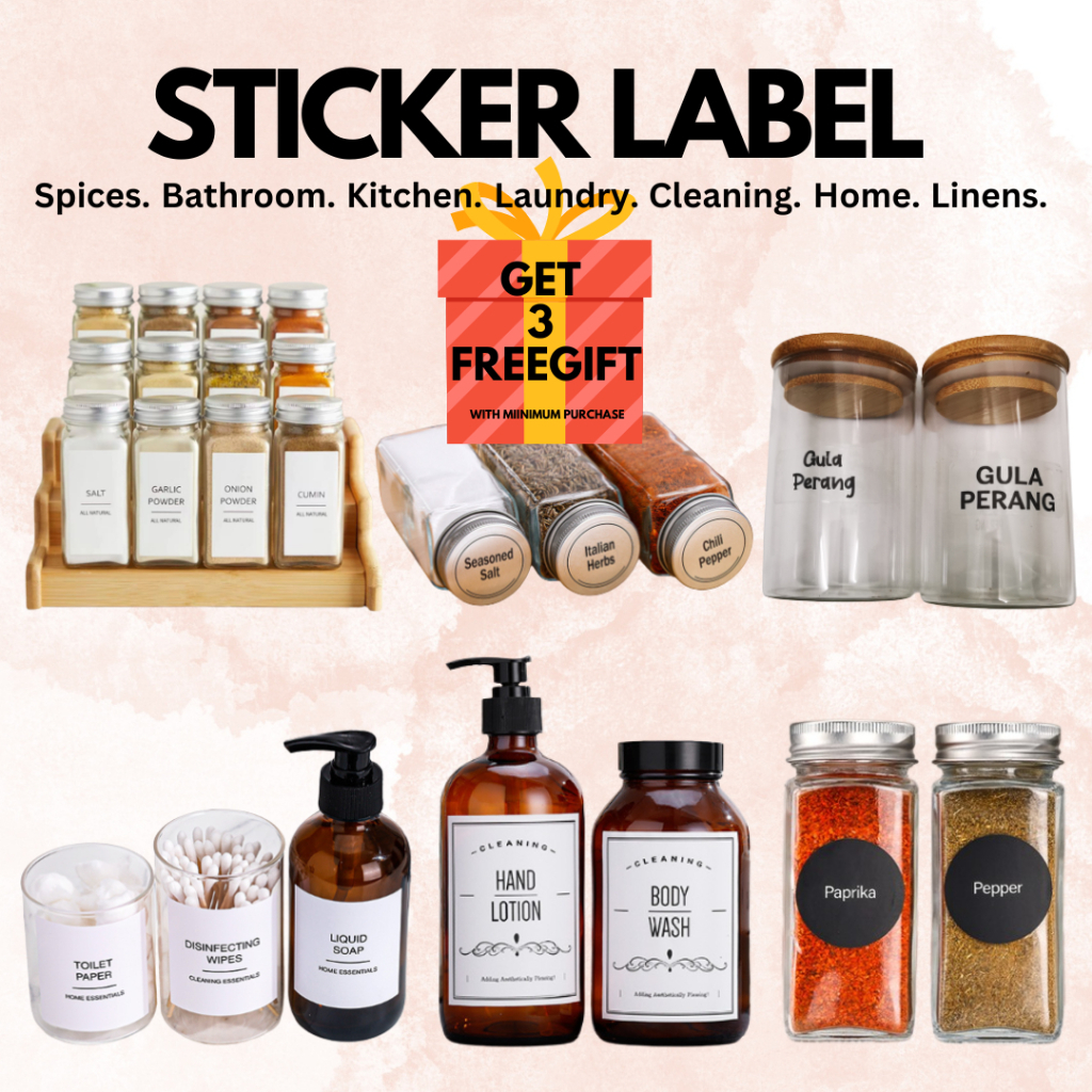 Sticker Dapur Waterproof Sticker Label Rempah Ratus Rumah Laundry Home Cleaning Spices Kitchen