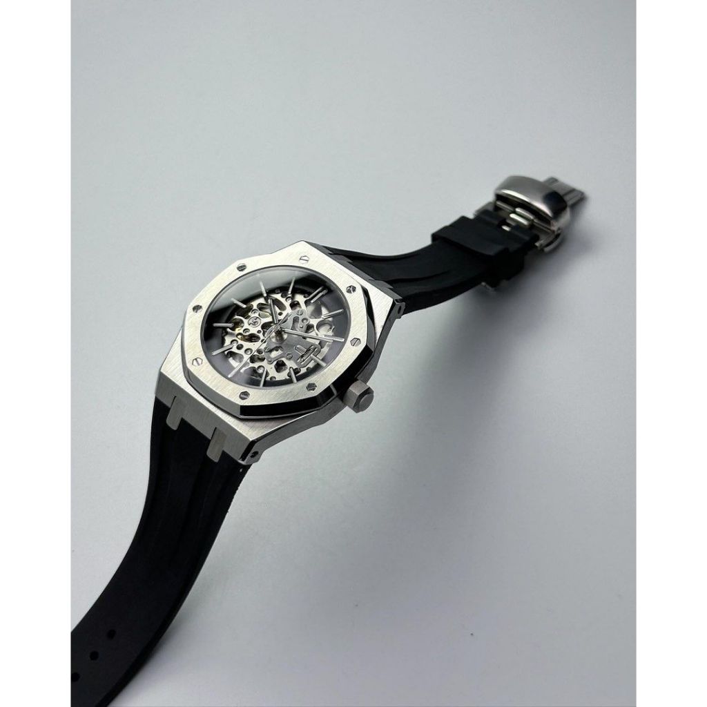 【Silver Black Skeleton AP 42mm】 Custom Seiko Mod Automatic Watch | Jam ...