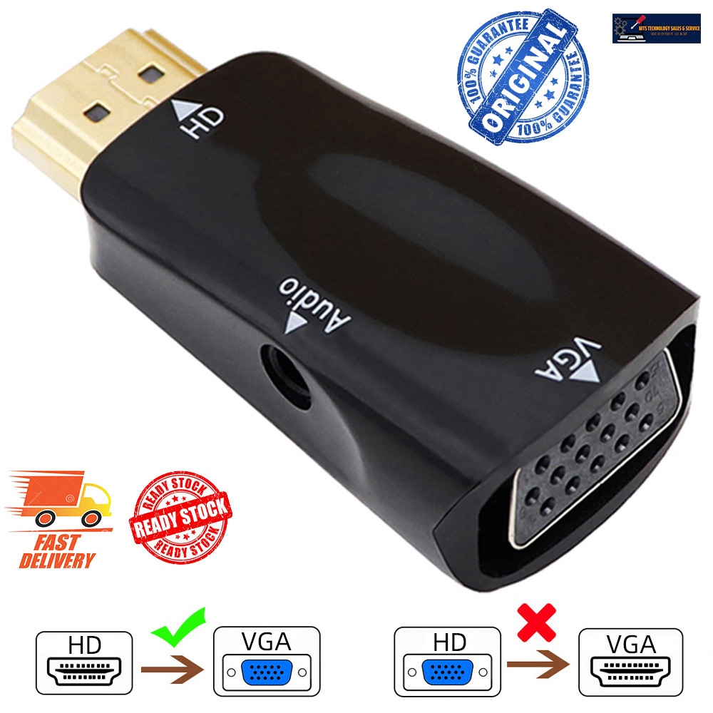 1080P HDMI Male To VGA Female Converter Adapter With Audio Cable Gold ...