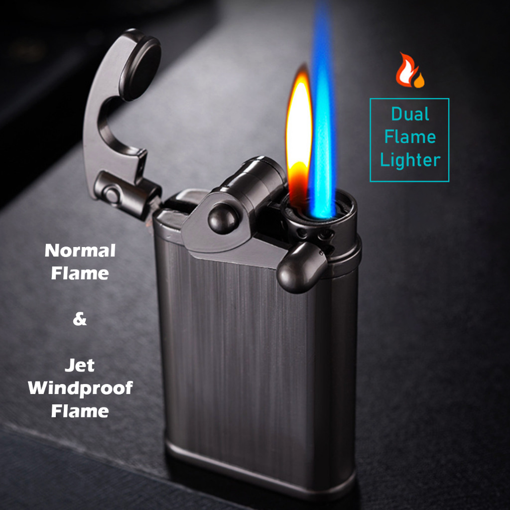 Premium Metal Body Gas Lighter 2in1 Dual Flame Refillable Windproof Jet ...