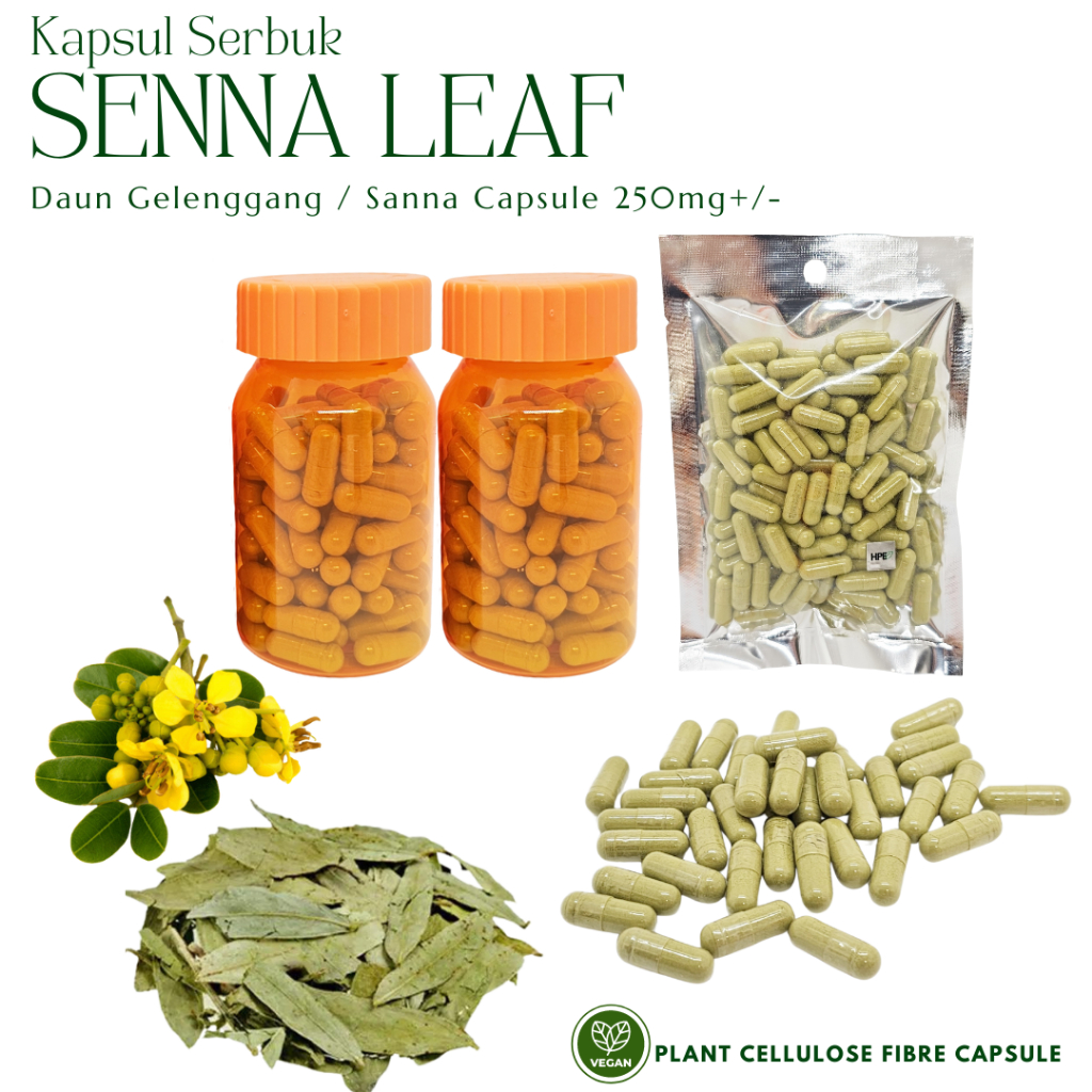 Pure Senna Leaf Powder in Capsule (50pcs / 100pcs) Serbuk Daun Jati ...