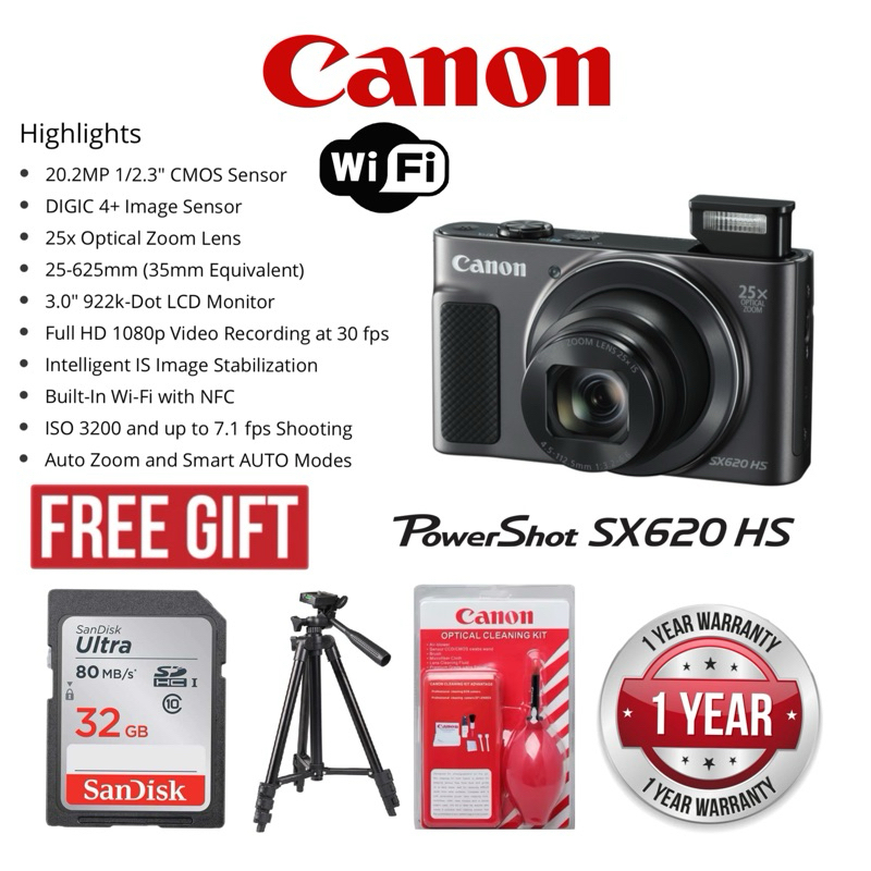 CANON POWERSHOT SX620 HS WIFI NFC 20.2MP CMOS SENSOR FULL HD IMAGE ...