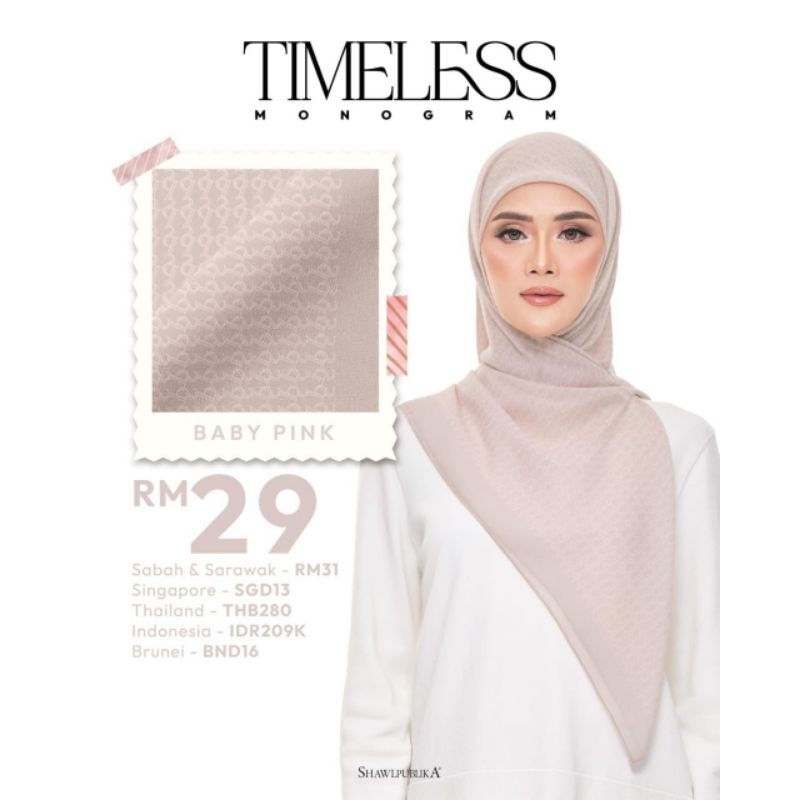 SHAWLPUBLIKA  Tudung Bawal Plain Timeless Monogram  Bidang 45 + 🎁