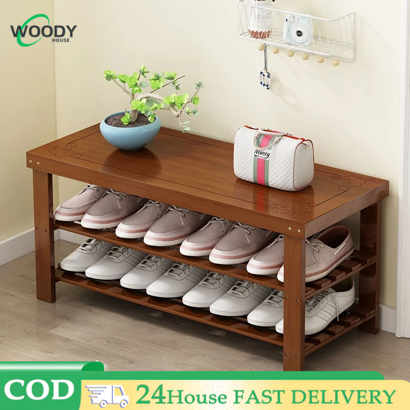 60/80cm shoe changing bench bamboo shoe stool can sit-type shoe rack ...