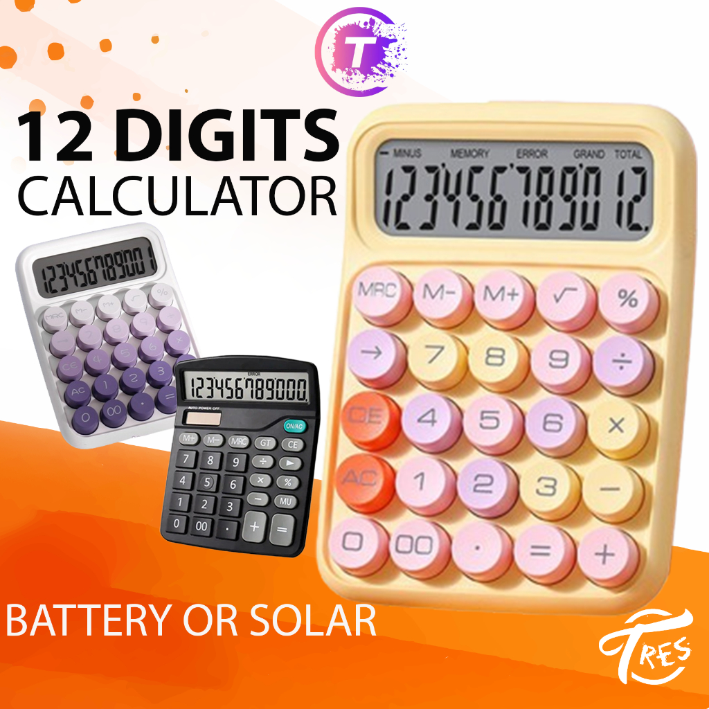 Tresgadget DX-837B 12 Digits Calculator Solar Or BatteryLight Weight ...