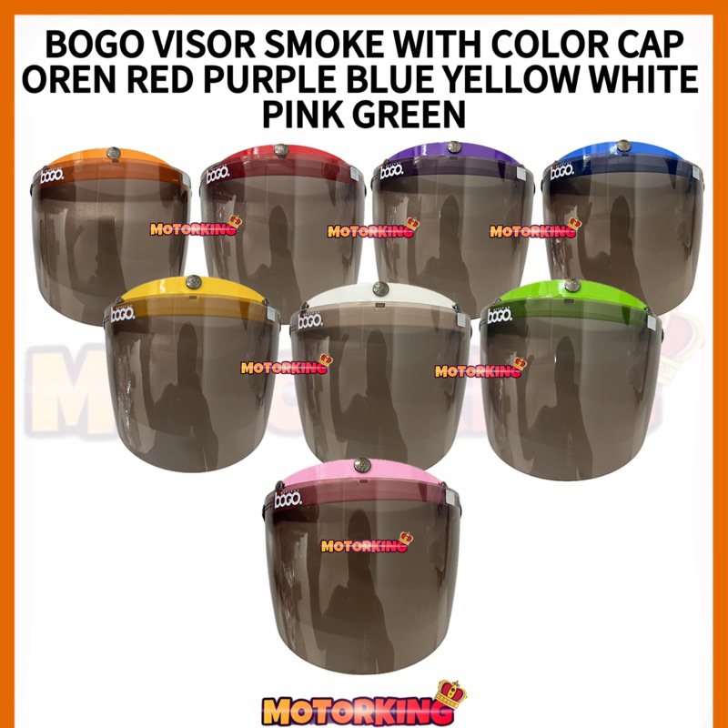 BOGO VISOR SMOKE WITH COLOR CAP ORANGE RED PURPLE BLUE YELLOW WHITE PINK GREEN YSER CERMIN BOGO MS88 MHR HELMET 3 PIN Shopee Malaysia