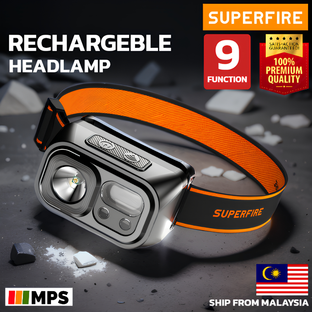 Superfire HL23A Rechargeable Headlamp LED Sensor Lampu Suluh Kepala LED ...