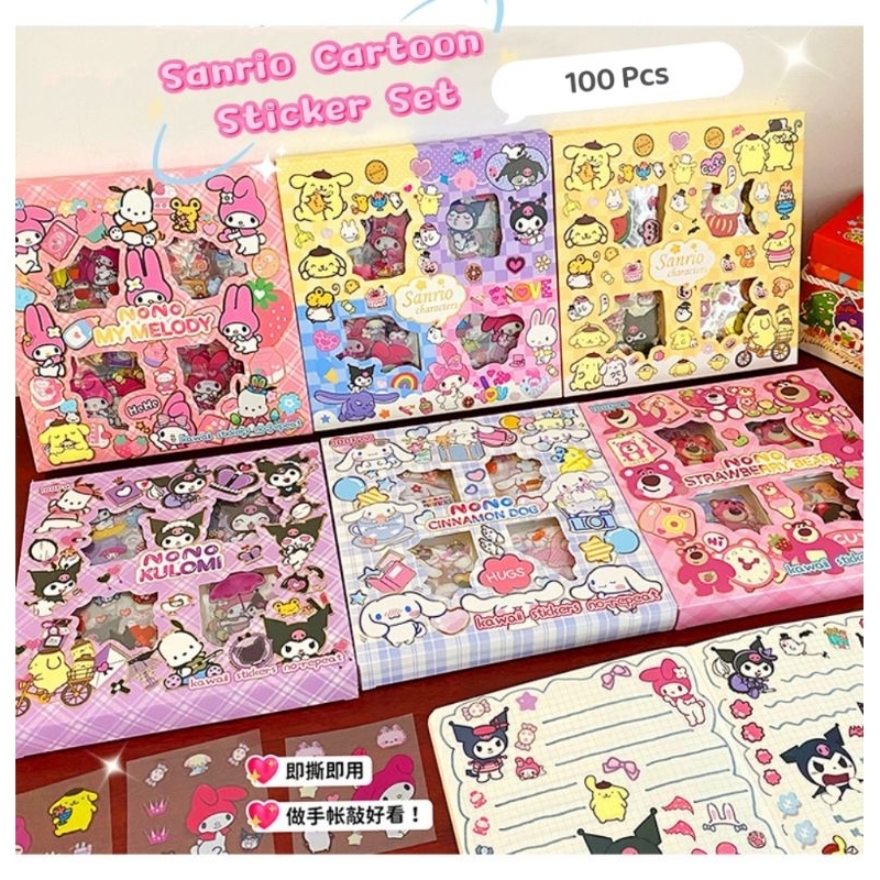 100 Sheets Sanrio Cartoon Sticker Gift Box Transparent Waterproof Cute ...