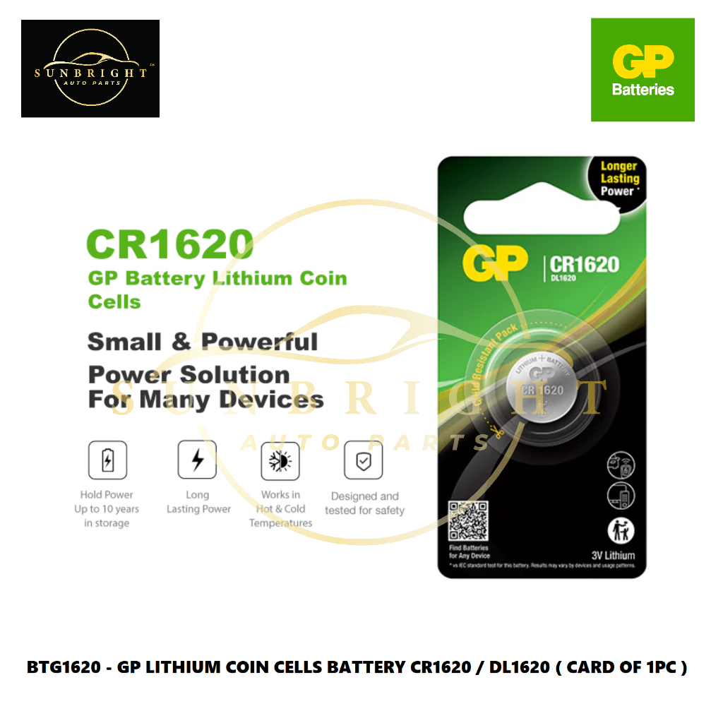 GP LITHIUM COIN CELLS BATTERY CR1620 / DL1620 ( CARD OF 1PC ) | Shopee ...