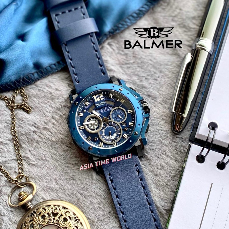 Original Balmer 7935G BK 5 Chronograph Sapphire Men s Watch with Blue Dial and Blue Genuine Leather Strap Shopee Malaysia