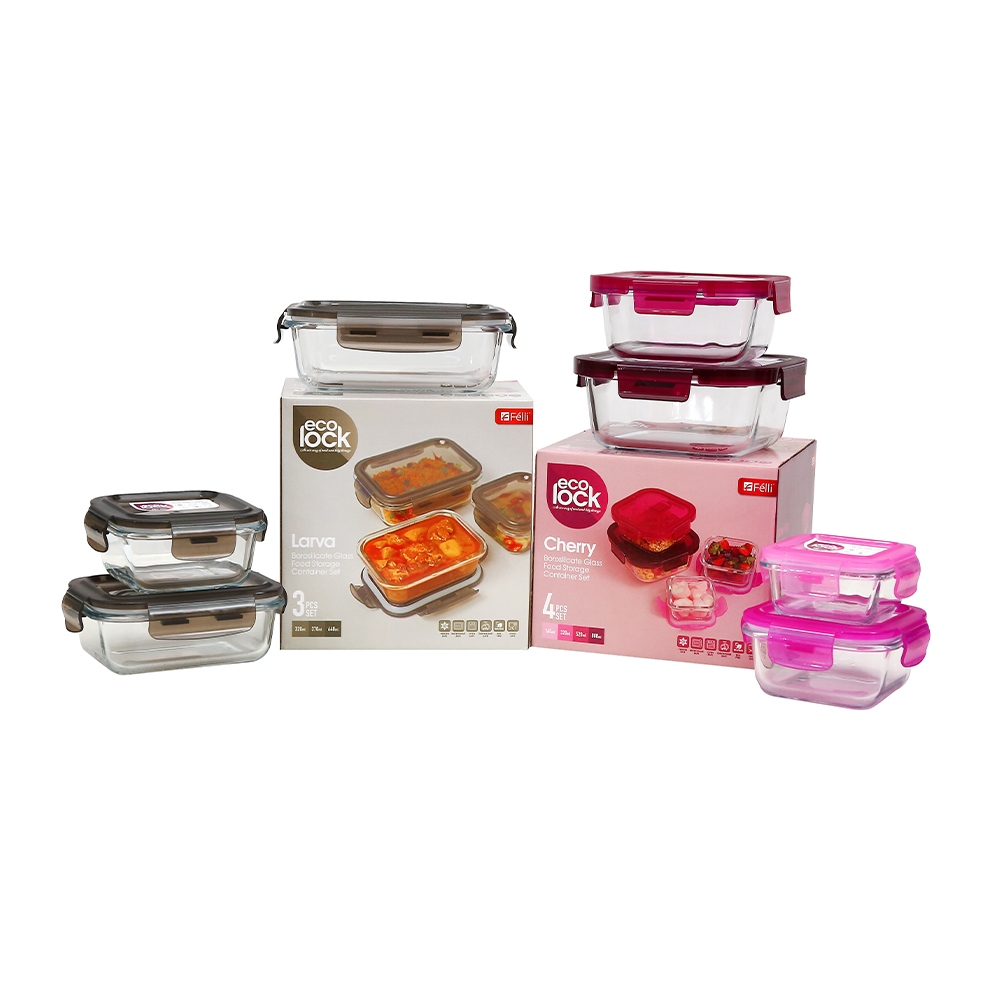 Felli Ecolock Borosilicate Glass Food Storage Container Set (7 Pcs ...