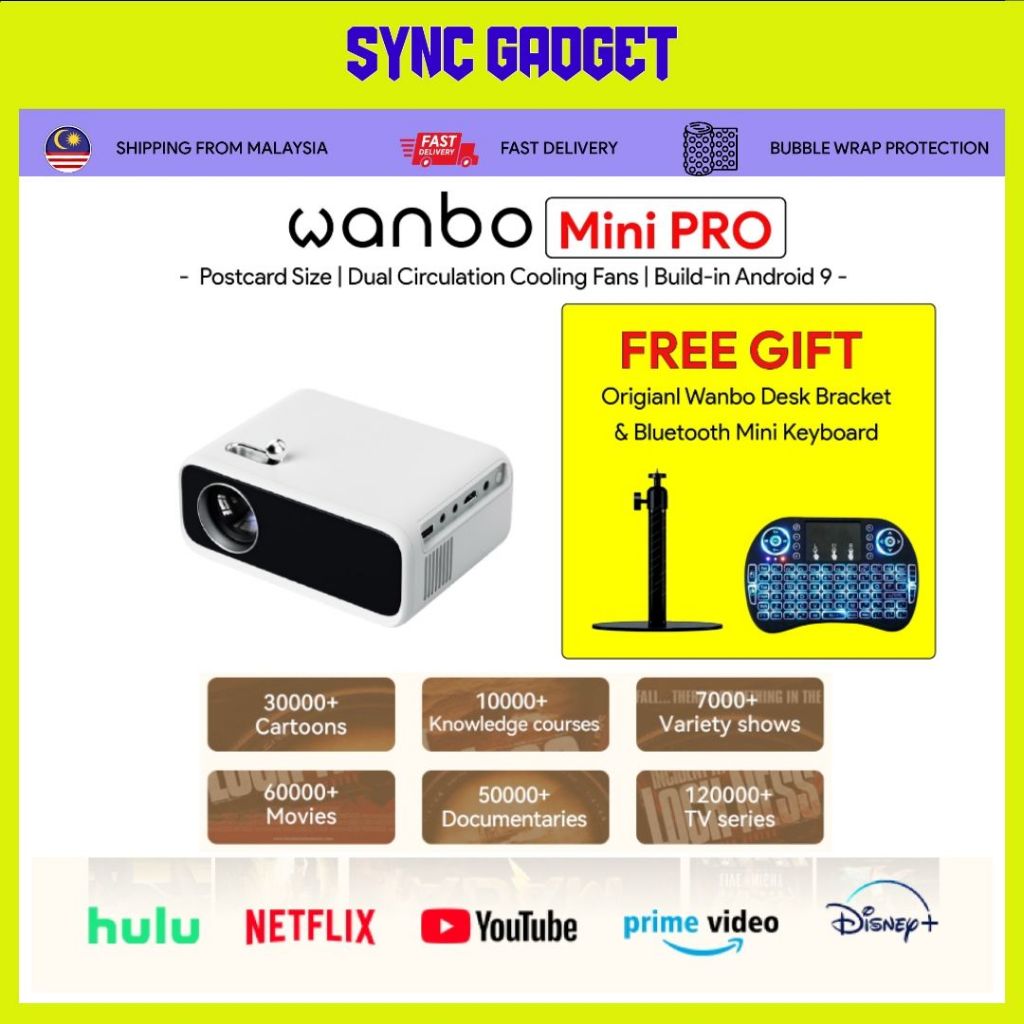 WANBO Projector Mini Pro 𝑾𝒊𝒕𝒉 𝑭𝑹𝑬𝑬𝑩𝑰𝑬𝑺 [Build In Android 9 System ...