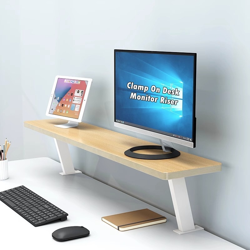 Floating Desktop Bookshelf Clamp-On Monitor Riser Desk Storage Booster ...