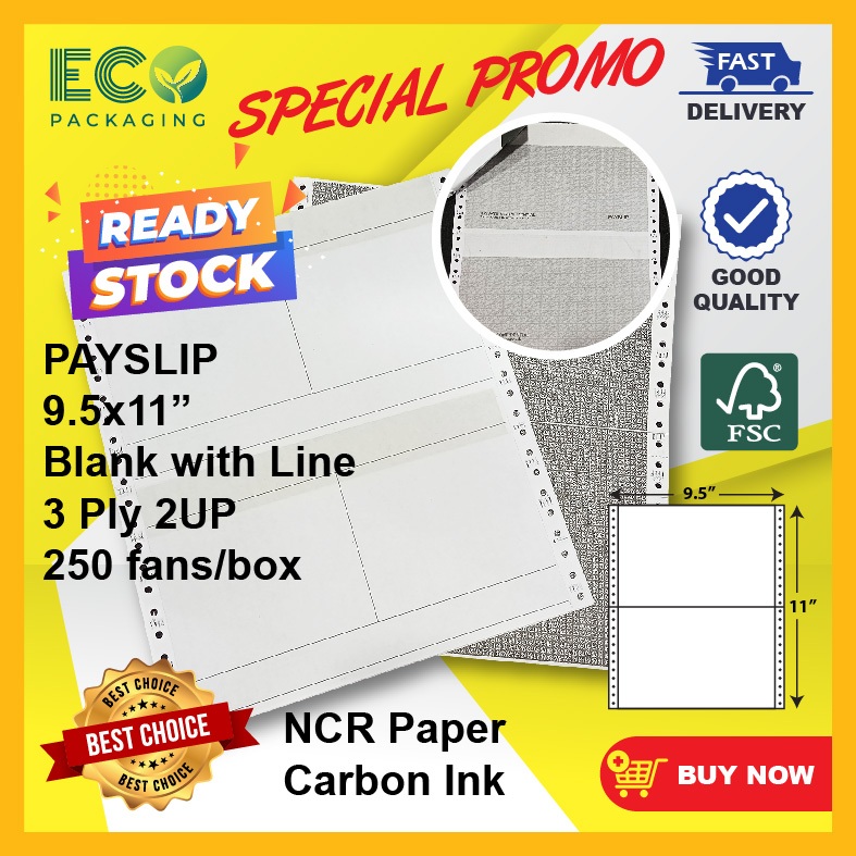 Salary Slip / Payslip / Mailer NCR Paper 9.5'' X 11'' 3ply 2up (Blank ...