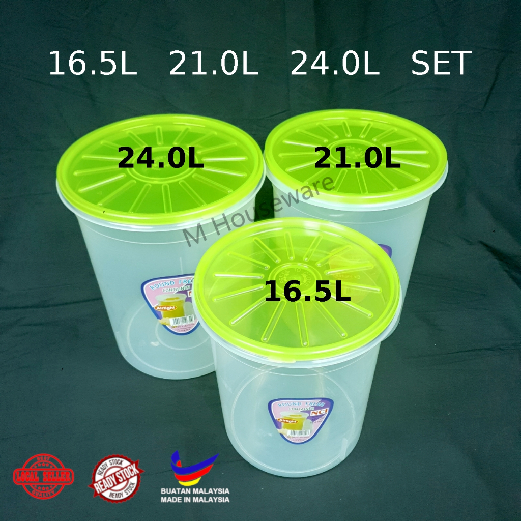 NCI Round Container Air-Tight 16.5L ~ 24.0L Bekas Plastic Bekas Keropok ...
