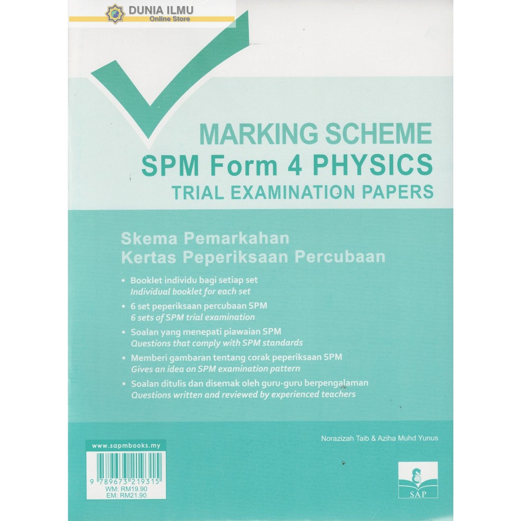 MARKING SCHEME SPM FORM 4 PHYSICS TRIAL EXAMINATION PAPERS | Shopee ...