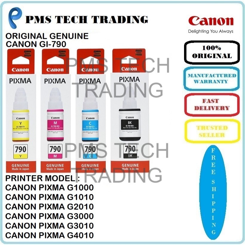 CANON ORIGINAL BOTTEL INK GI-790 BLACK CYAN MAGENTA YELLOW PIXMA G1000 ...