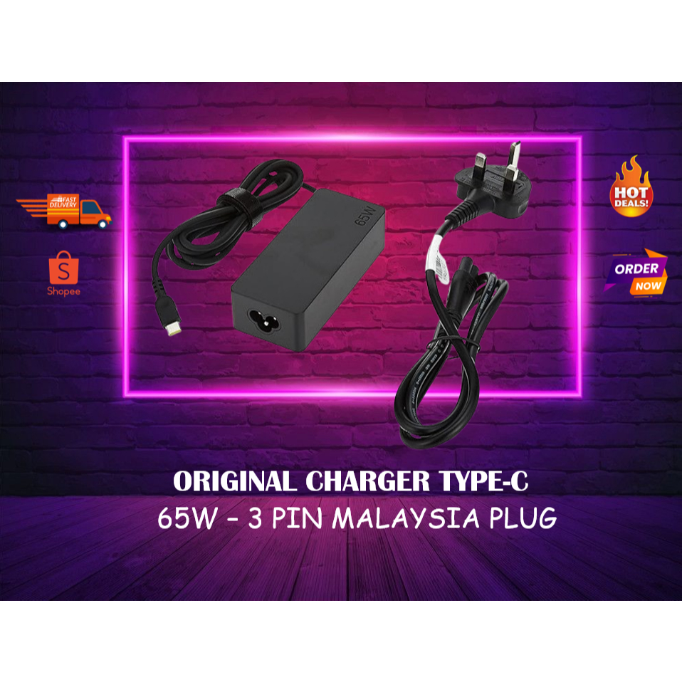 ORIGINAL LENOVO 65W LAPTOP ADAPTER CHARGER USB TypeC 3PIN UK/MALAYSIA