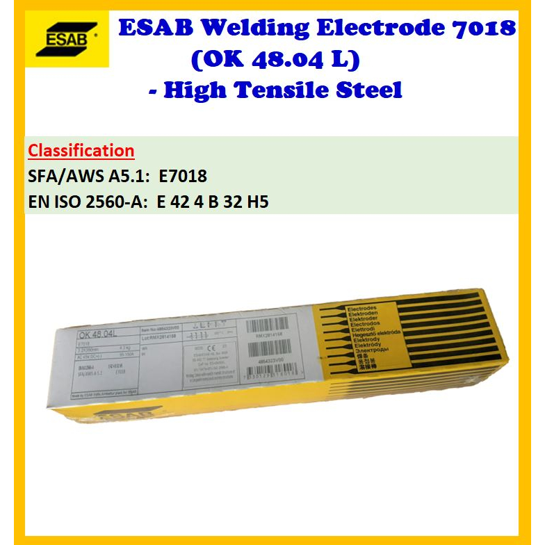 ESAB Welding Electrode 7018 (OK 48.04 L) - High Tensile Steel | Shopee ...