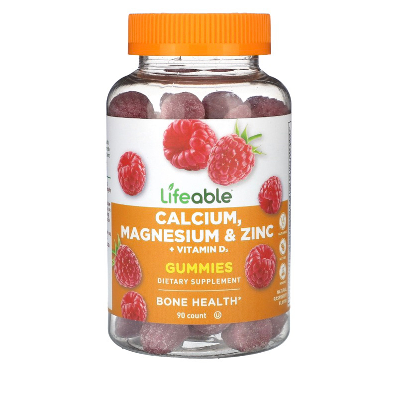 Lifeable Calcium, Magnesium & Zinc + Vitamin D3, Natural Raspberry