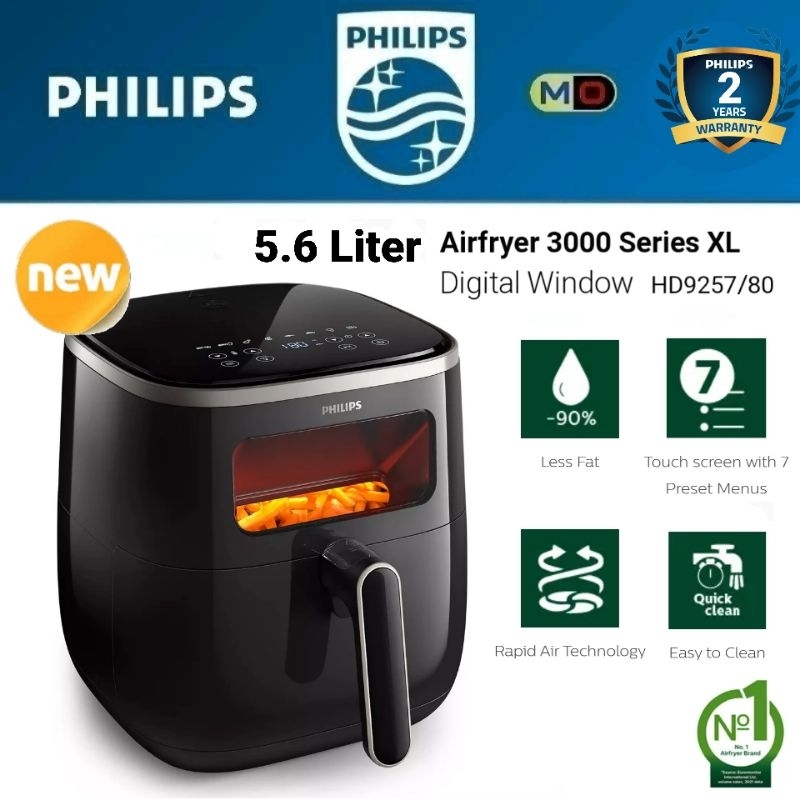 PHILIPS Airfryer 5.6L with Digital Window HD9257/80, 14 in 1 cooking ...