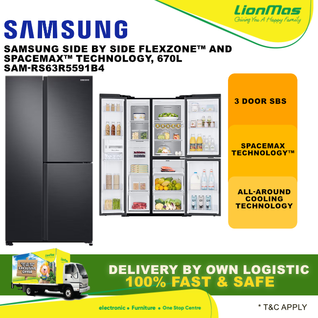 Samsung Side By Side Fridge With Flexzone And Spacemax Technology Black (670L) SAMRS63R5591B4
