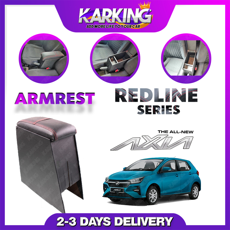 PVC Red Line Arm Rest Armrest Console Box Perodua Axia 2023 Black