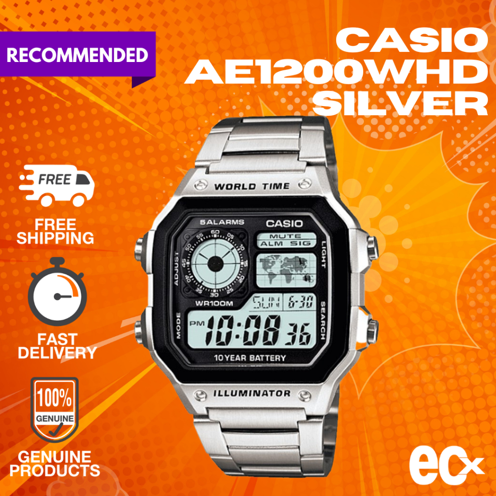 CASIO AE1200WH Man Digital Watch 10 YEAR BATT LIFE STEEL Jam Casio