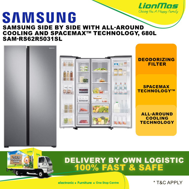 DC SAMSUNG SIDE BY SIDE FRIDGE WITH ALL AROUND COOLING AND SPACEMAX