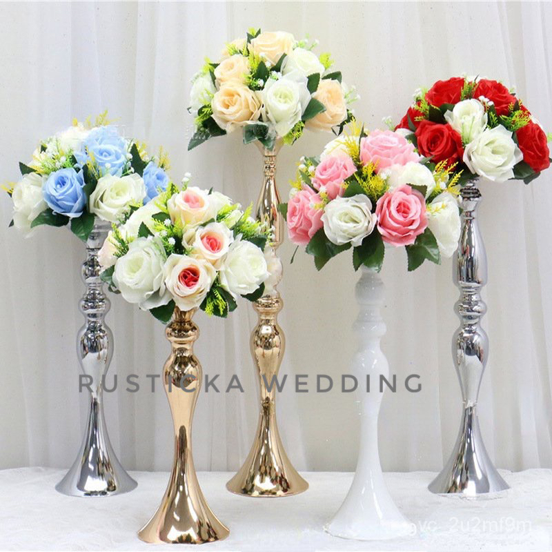 White Gold Silver Candle Holder Flower Vase Candlestick Decoration ...