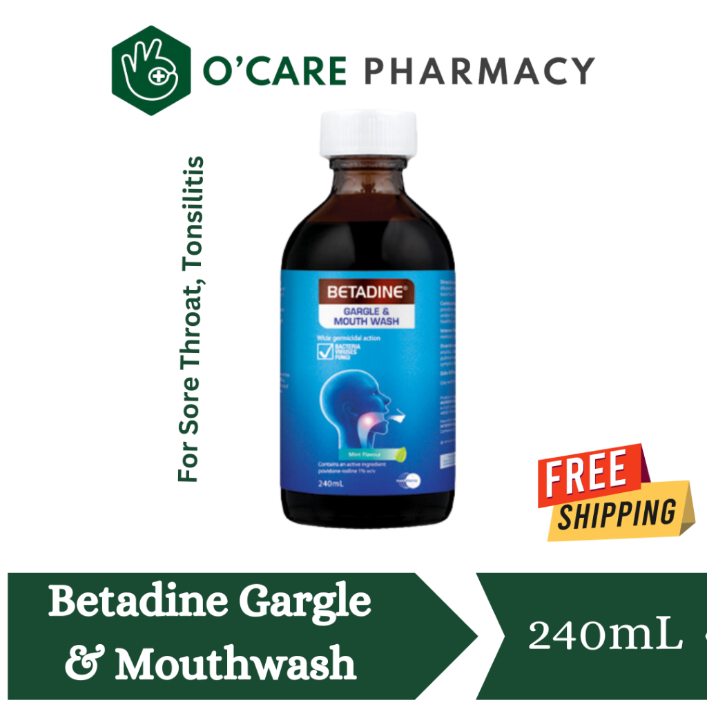 Betadine Gargle And Mouthwash 1 240ml Mint Flavour Antiseptic For