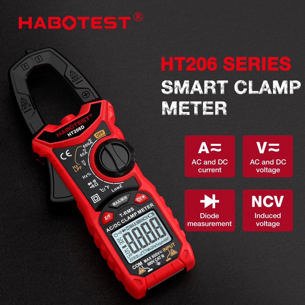 HABOTEST HT206 Digital Clamp Meter 600V AC/DC Multimeter Current Clamp