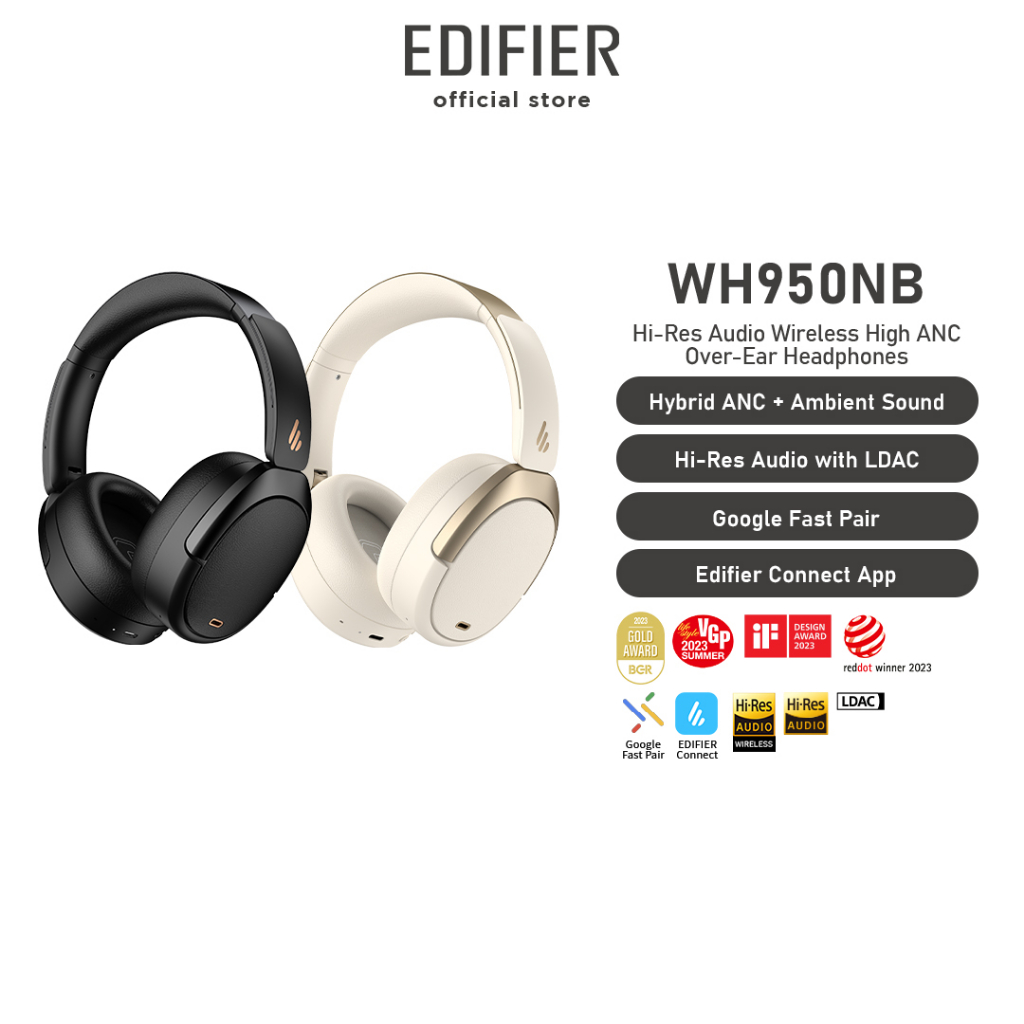  Edifier WH950NB Active Noise Cancelling Headphones, Bluetooth  5.3 Wireless Headphones, LDAC Hi-Res Audio, 55 Hours Playtime, Google Fast  Pairing for Android, Dual Device Connection, App Control, White :  Electronics