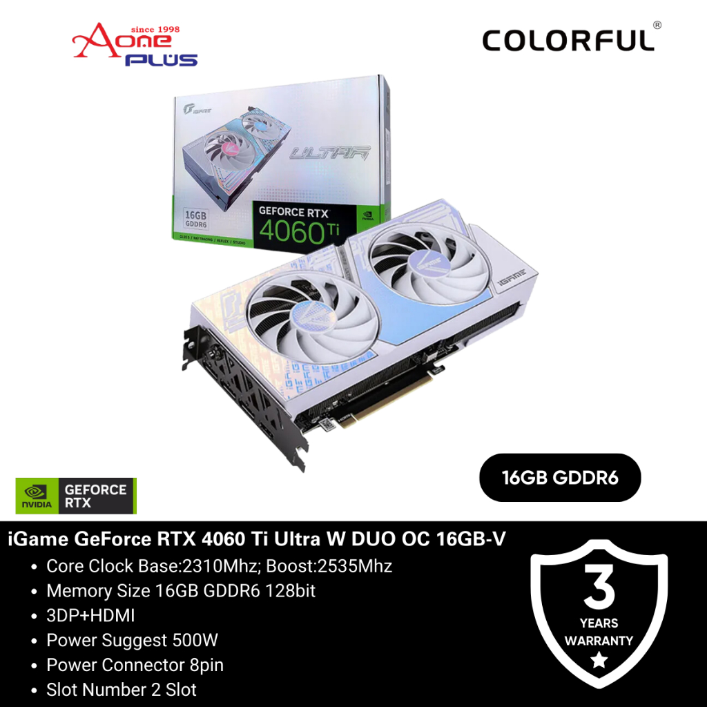 Colorful iGame GeForce RTX 4060 Ti 16GB GDDR6 Ultra W DUO OC 16GB-V