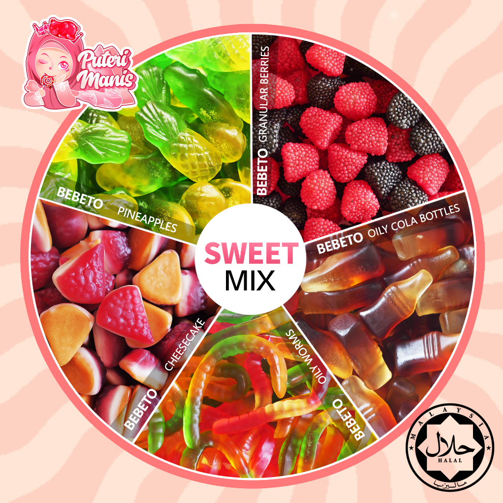 Bebeto Sweet Candy Mix 100g/ 200g/ 1kg Halal Certified by Puteri