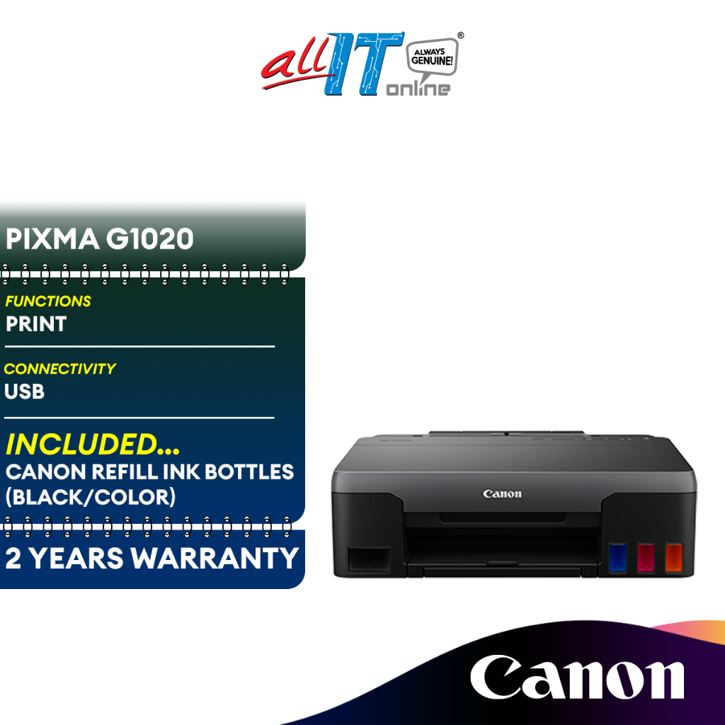 Canon Pixma G1020 Inkjet Printer With Easy Refillable Ink Tank And High Volume Printing Shopee 7161