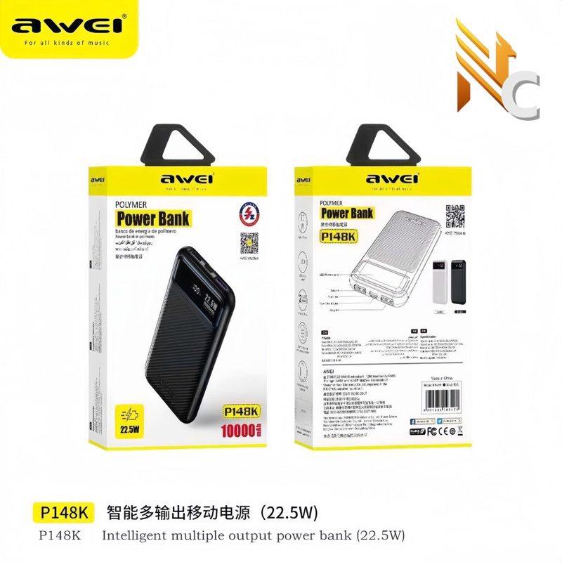 AWEI 2USB PORT POLYMEE POWERBANK 22.5W 10000MAH WITH DISPLAY (P148K ...