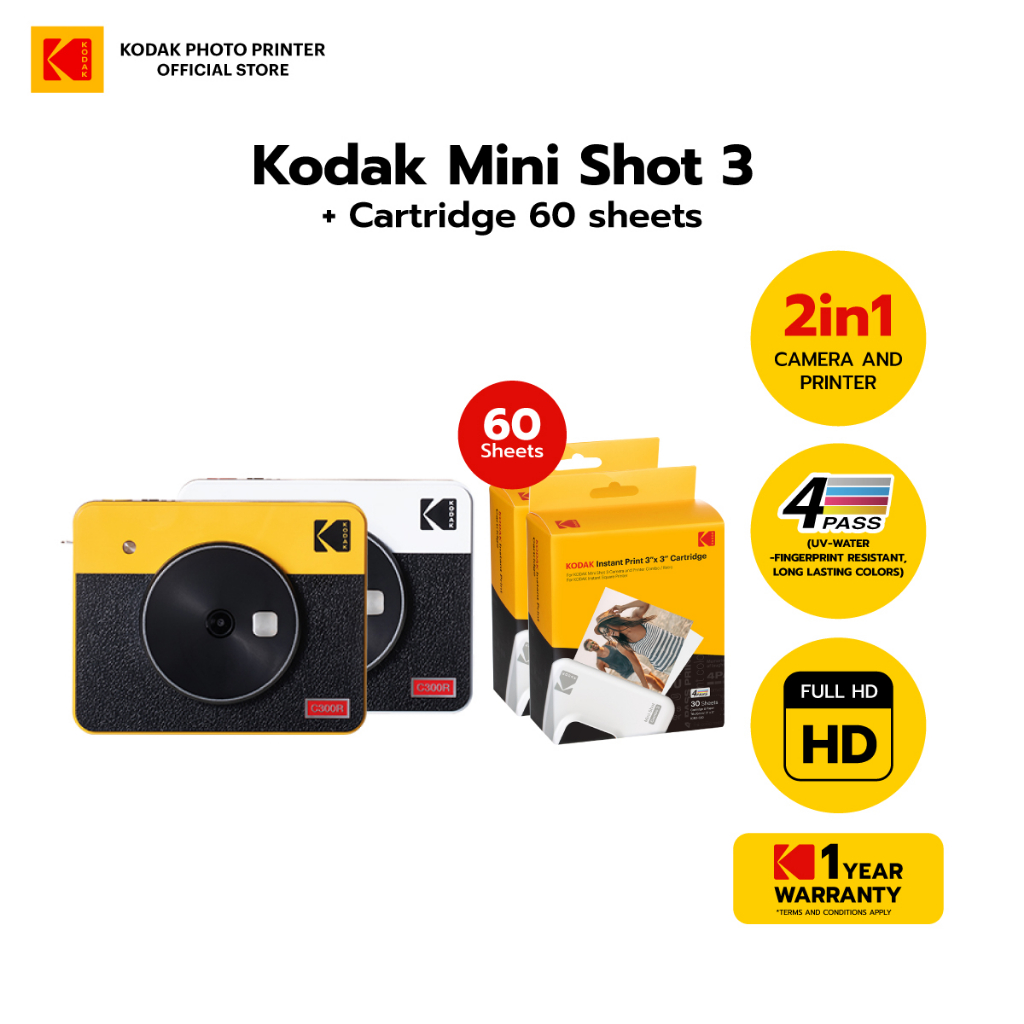 Kodak Mini Shot 3 Retro Hybrid Instant Cameras and Printers (3x3 Inches)