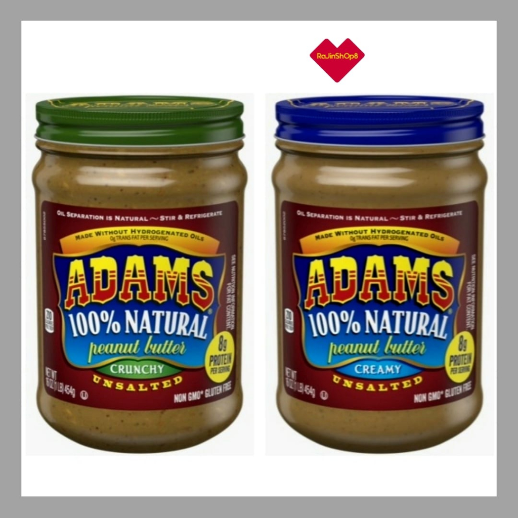 ADAMS 100 Original Natural Creamy Unsalted Peanut Butter / Crunchy