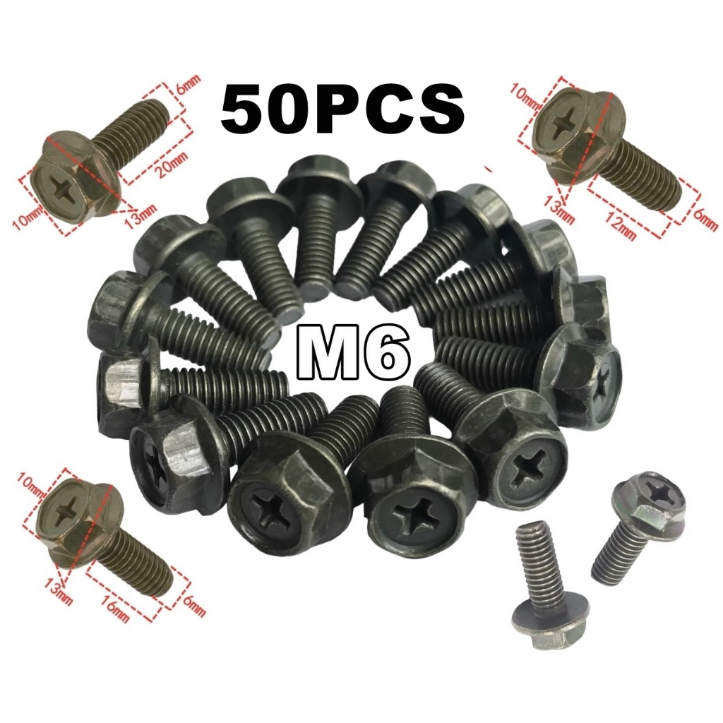 50PCS M6 Screw Fender Splash Seal Shield Cover Bumper Screw Bolt