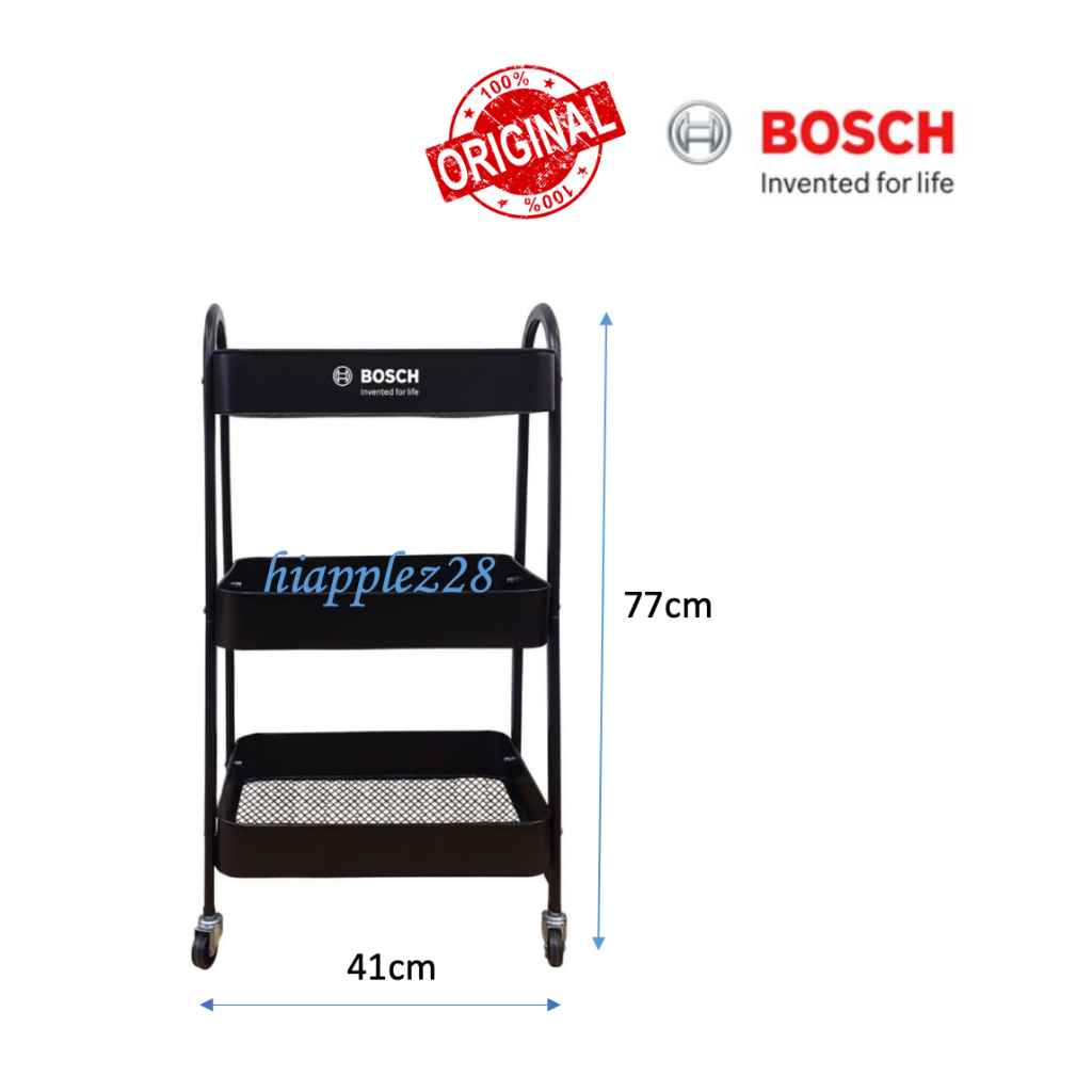 Metal Trolley Rack Storage 3 Tier with Handle Black BOSCH (ORIGINAL ...