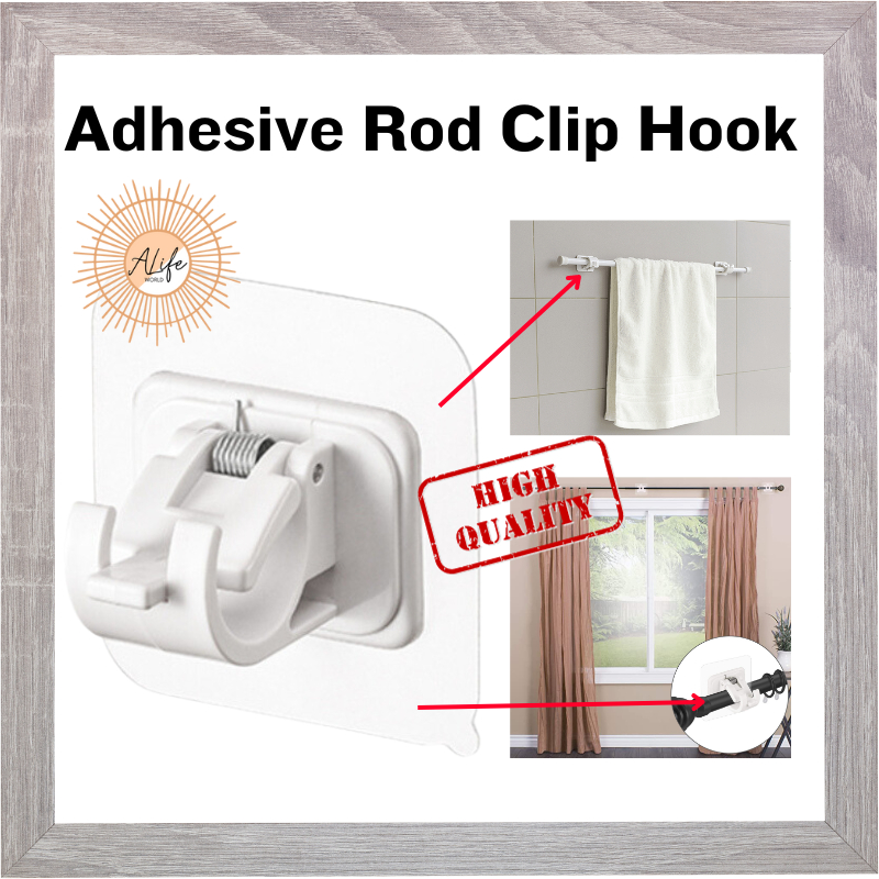 ALife Adhesive Rod Wall Hanging Clips Hook Curtain Kitchen Bathroom ...