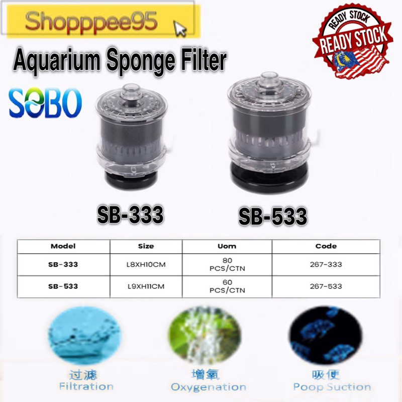 🇲🇾SOBO Aquarium Sponge Filter Bottom Filter SB533 SB333 Shopee